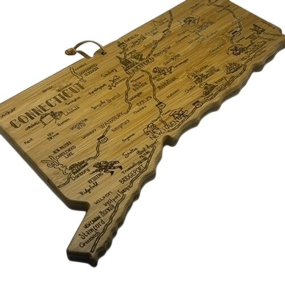 Totally Bamboo Connecticut State Cutting Board Engraved Map Rustic Farmhouse